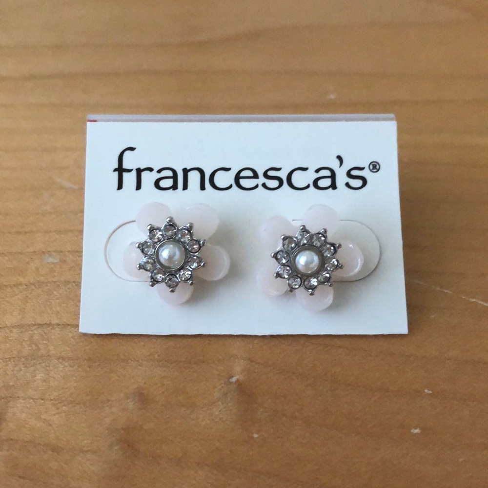 NWOT Pale pink bejewelled flower earrings